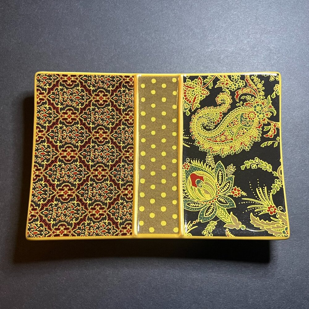 Vintage Waverly Wellington Gold & Black Rectangular Geometric Paisley Soap Dish